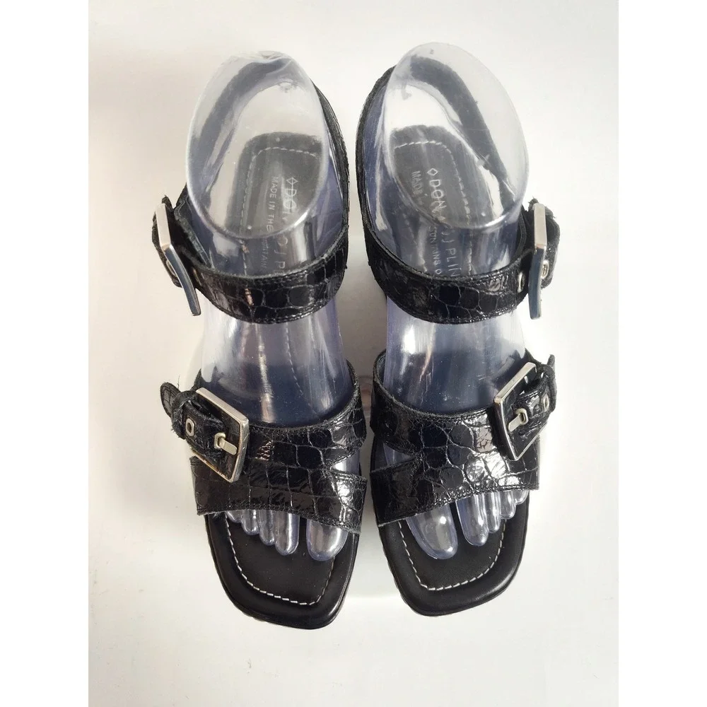 Donald Pliner Sandals 7‎ Y2k 90s Square Toe Platform Croc Patent Leather Wedge
